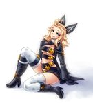  alternate_costume blonde_hair blue_eyes blush boots bravely_default:_flying_fairy bravely_default_(series) commentary edea_lee full_body gloves long_hair looking_at_viewer monorus smile solo star star_print thigh_strap thighhighs white_legwear 