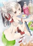  218 amatsukaze_(kantai_collection) ass bath bathing blush brown_eyes kantai_collection long_hair looking_at_viewer messy_hair nude shimakaze_(kantai_collection) silver_hair sitting soap solo thighhighs towel twintails water wet white_hair 