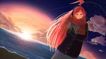  clouds miki_(vocaloid) red_eyes red_hair scarf sky stars sunset vocaloid water yue_(yueanh) 