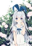  blue_eyes flower hairband hidden_mouth highres leaf long_hair looking_at_viewer original rugo skirt solo white_hair 