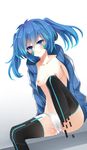  bad_id bad_pixiv_id baocaizi black_legwear blue_eyes blue_hair breasts ene_(kagerou_project) headphones highres kagerou_project long_hair nipples panties small_breasts solo thighhighs twintails underwear white_panties 