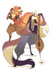  eyewear female fluffy_tail fox glasses hair lingrimm long_hair long_tail looking_at_viewer male mammal musical_instrument neck_ruff 