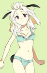  animal_ears bad_id bad_pixiv_id bow bow_bra bow_panties bra breasts bunny_ears bunny_tail green_background green_bra green_panties long_hair looking_at_viewer original panties red_eyes simple_background small_breasts solo tail tariho_(robotanime) thigh_gap underwear underwear_only 