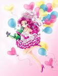  alligator balloon blue_eyes bridal_gauntlets crocodilian dress gummy_(my_little_pony) heart_balloon my_little_pony my_little_pony_friendship_is_magic one_eye_closed personification pet pink_hair pinkie_pie semehammer wedding_dress 