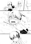  bow_(weapon) comic crying crying_with_eyes_open flying greyscale highres kaga_(kantai_collection) kantai_collection launching meet monochrome multiple_girls ocean sky tears weapon younger zuikaku_(kantai_collection) 
