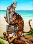  4_toes anal anal_penetration animal_genitalia anthro arm_grab balls beach biceps black_penis blue_sky brown_hair butt canine canine_penis coyote cum cum_in_ass cum_in_mouth cum_inside cum_on_butt day dream_and_nightmare erection eyes_closed feline fellatio foot_fetish fur gay grass green_eyes grey_fur group group_sex hair hand_on_butt happy happy_sex humanoid_penis interspecies knot licking_foot long_hair looking_down lying lynx male mammal multicolor_fur muscles navel night_(dream_and_nightmare) nude on_back on_top oral oral_sex orange_fur paws pecs penetration penis precum saliva sea seaside sex sheets sky smile spitroast standing stripes summer thigh_grab threesome tiger tongue tongue_out two_tone_fur water white_fur 