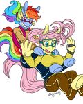  alpha_channel anthro anthrofied big_breasts blue_eyes blue_fur breasts clothing duo equine eyewear female fluttershy_(mlp) friendship_is_magic fur goggles hair horse mammal multi-colored_hair my_little_pony pink_eyes pink_hair plain_background pony rainbow_dash_(mlp) rainbow_hair rozga skydiving transparent_background yellow_fur 