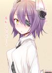  alternate_costume blush dated eyepatch headgear kantai_collection looking_at_viewer purple_hair short_hair signature solo tenryuu_(kantai_collection) twitter_username yadapot yellow_eyes 