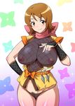  alternate_breast_size bangs blush body_blush bow breasts bridal_gauntlets brown_eyes brown_hair cameltoe closed_mouth covered_collarbone covered_nipples cowboy_shot fingernails fishnets glint gradient gradient_background groin hand_on_breast hand_on_hip happinesscharge_precure! impossible_clothes japanese_clothes joy_ride kimono kunai large_breasts light_smile long_fingernails looking_at_viewer micro_panties nail_polish ninja nipples no_pants oomori_yuuko open_clothes open_kimono orange_bow panties parted_bangs pink_bow pink_nails pink_scarf precure pubic_hair purple_background pussy sash scarf see-through short_hair short_kimono short_sleeves shuriken signature skin_tight smile solo sparkle standing string_panties thighs underwear weapon white_background 