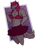  breasts canine cleavage clevage clothed clothing female green_eyes hair looking_at_viewer lycan mammal muscles muscular_female navel purple_hair segwayrulz skimpy skirt solo tanks thick_thighs were werewolf wolf 