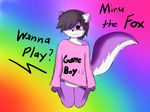  &lt;3 ambiguous_gender canine clothing cub cute english_text fox fur mammal purple_fur solo text trancethefolfy young 
