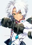  akiyoshi_haru facial_tattoo gloves green_eyes male_focus senel_coolidge solo tales_of_(series) tales_of_legendia tattoo white_hair 