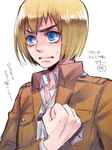  armin_arlert blonde_hair blue_eyes paradis_military_uniform salute shingeki_no_kyojin tears toboso_yana writing 