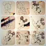  1girl 30s bad_id bad_twitter_id commentary couple disney drawing flower fourth_wall furry gloves graphite_(medium) grin heart kiss mickey_mouse minnie_mouse monochrome moov_(mb_52) pencil photo smile solid_oval_eyes speech_bubble stitched teeth third-party_edit traditional_media work_in_progress 