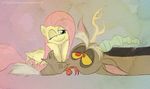  blue_eyes celestiathegreatest cutie_mark derp_eyes discord_(mlp) draconequus duo equine fangs female fluttershy_(mlp) forked_tongue friendship_is_magic hair lying male mammal my_little_pony one_eye_closed pegasus pink_hair red_eyes tongue tongue_out wings 