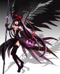  absurdres akemi_homura akuma_homura argyle argyle_legwear bad_id bad_pixiv_id bare_shoulders black_gloves black_hair black_wings bow bow_(weapon) choker dress elbow_gloves feathered_wings gloves hair_bow highres long_hair looking_at_viewer mahou_shoujo_madoka_magica mahou_shoujo_madoka_magica_movie purple_eyes shadow shinen smile solo spoilers thighhighs very_long_hair weapon wings zettai_ryouiki 