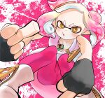  1girl black_gloves bob_cut boots cameltoe censored censored_nipples character_censor collarbone cross-shaped_pupils crotch crown double_middle_finger dress fingerless_gloves flat_chest foreshortening furrowed_brow gloves high_collar highres looking_at_viewer marina_(splatoon) middle_finger mole mole_under_mouth multicolored_hair multiple_girls no_bra novelty_censor pearl_(splatoon) perspective pink_background pink_hair pointy_ears short_hair simple_background sleeveless sleeveless_dress solo splatoon_(series) splatoon_2 spread_legs symbol-shaped_pupils tentacle_hair two-tone_hair uninchang white_dress white_footwear white_hair yellow_eyes zipper_pull_tab 