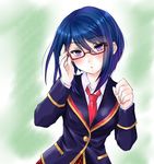  bad_id bad_pixiv_id bespectacled blue_hair blush girlfriend_(kari) glasses hibara_eiko miyatomo_(hibaraya) necktie purple_eyes school_uniform short_hair solo 