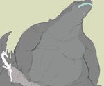  anthro chubby cum erection godzilla godzilla_(series) kaiju male masturbation nude open_mouth penis plain_background reptile scalie shamelesss solo 