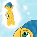  anthro armadillo blush claws cute female fifa flat_chested fuleco fur green_eyes hair looking_at_viewer mammal mascot nipples nude plain_background pussy smile yellow_fur zekromlover 