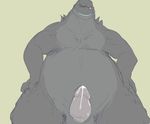  anthro chubby cum erection godzilla godzilla_(series) kaiju looking_at_viewer male nude penis plain_background reptile scalie shamelesss solo 