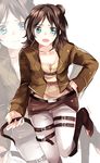  absurdres blue_eyes brown_hair caogonly eren_yeager genderswap genderswap_(mtf) hand_on_hip highres open_mouth paradis_military_uniform shingeki_no_kyojin tears wavy_mouth zoom_layer 