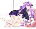  adult_neptune against_furniture all_fours arm_support bean_bag_chair blush d-pad d-pad_hair_ornament dual_persona hair_ornament hood hoodie long_hair looking_at_viewer lying minagi multiple_girls naked_hoodie neptune_(choujigen_game_neptune) neptune_(series) on_back purple_eyes purple_hair selfcest shin_jigen_game_neptune_vii short_hair smile wavy_mouth yuri 