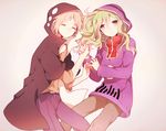  1girl biskekun closed_eyes green_hair holding_hands hood hoodie kagerou_project kano_shuuya kido_tsubomi long_hair purple_eyes short_hair 