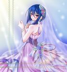  bad_id bad_pixiv_id blue_hair blush dress flower girlfriend_(kari) hair_flower hair_ornament hibara_eiko looking_at_viewer looking_back miyatomo_(hibaraya) rose short_hair solo veil 