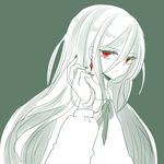  afuro_terumi earrings fingernails green_background inazuma_eleven inazuma_eleven_(series) jewelry long_fingernails long_hair male_focus monochrome nail_polish red_eyes red_nails simple_background solo spot_color ui97 