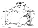  anthro belly big_belly black_and_white canid canine chair clothed clothing computer_keyboard computer_mouse fur furniture headgear headphones headset male mammal monochrome moobs morbidly_obese morbidly_obese_anthro morbidly_obese_male mrlabrador navel obese obese_anthro obese_male overweight overweight_anthro overweight_male sitting solo thick_thighs wide_hips 