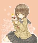  bad_id bad_pixiv_id bob_cut brown_eyes brown_hair cake candle flower food heart koretsuna osanai_yuki plate pleated_skirt school_uniform serafuku short_hair shoushimin_series sitting skirt 