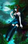  akemi_homura akuma_homura bare_shoulders black_hair black_legwear black_wings bow branch bug butterfly butterfly_on_hand choker dress faux_traditional_media feathered_wings forest full_moon hair_bow insect long_hair looking_at_viewer mahou_shoujo_madoka_magica mahou_shoujo_madoka_magica_movie moon nature purple_eyes seiwa_qh. sitting solo spoilers tattoo thighhighs tree wings zettai_ryouiki 