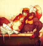  bathing beard biceps canine chubby dog duo ear_piercing facial_hair gay male mammal musclegut muscles nude piercing rottweiler saint_bernard vetrowolf water 