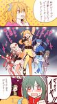  5girls bad_id bad_pixiv_id black_hair blonde_hair blue_eyes blue_hair blush braid chain closed_eyes comic ene_(kagerou_project) green_hair hood hoodie idol kagerou_project kangmoro kano_shuuya kido_tsubomi kisaragi_momo kozakura_marry long_hair microphone multiple_girls one_eye_closed red_eyes red_scarf scarf short_hair tateyama_ayano translated yellow_eyes 