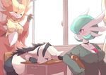  animal_ears anthro blush chair choker classroom delphox desk eyes_closed fangs female gardevoir group hand_on_hip hyena jewelry mammal mightyena necklace nintendo open_mouth oppai_751 pink_eyes pok&#233;mon pok&eacute;mon school sleeping smile video_games window 