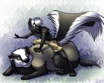  anthro badger big_tail claws clothed clothing feral fur green_eyes happy male mammal mustelid nude ratte skunk 