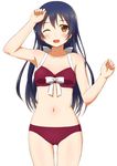  ;d bikini black_hair brown_eyes long_hair love_live! love_live!_school_idol_project midriff navel one_eye_closed open_mouth smile sonoda_umi swimsuit udan 