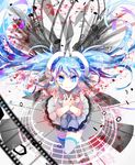  antibeat_(vocaloid) beamed_eighth_notes blue_eyes blue_hair eighth_note floating_hair hands_on_own_chest hatsune_miku long_hair musical_note quarter_note shirayuki_towa skirt solo staff_(music) tears thighhighs twintails vocaloid 