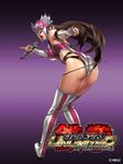 alternate_costume ass bare_shoulders black_panties boots breasts brown_eyes brown_hair cable elbow_gloves elbow_pads entangled fingerless_gloves gloves jaycee_(tekken) julia_chang junny large_breasts leotard long_hair microphone panties pinky_out pointing purple_leotard solo tekken tekken_tag_tournament_2 thigh_boots thighhighs underwear wrestling_outfit 