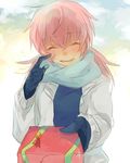  blush closed_eyes gift gloves inazuma_eleven_(series) inazuma_eleven_go incoming_gift kirino_ranmaru long_hair male_focus pink_hair scarf shirota69 solo twintails 