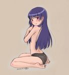  ass black_hair black_panties gokou_ruri highres long_hair mike_neko3 mole mole_under_eye ore_no_imouto_ga_konna_ni_kawaii_wake_ga_nai panties purple_eyes sitting topless underwear underwear_only wariza 