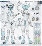  4_toes android antennae back barefoot blue_eyes breasts butt claws cyborg ecmajor female front fur green_nose hair hyena looking_at_viewer machine mammal markings mechanical model_sheet nails navel nipples nude paws pubes robot seductive short_hair sine_(character) socks_(marking) solo standing white_fur 
