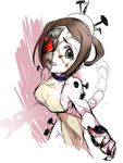  bad_id bad_pixiv_id breasts broken brown_hair bun_cover carol_(skullgirls) hair_bun hospital_gown mask medium_breasts nail ng_(kimjae737) painwheel_(skullgirls) red_eyes scar sideboob skullgirls solo stitches tears 