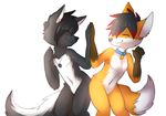  anthro ash_harden black_fur canine collar duo fox fur hybrid male mammal nanabi_ashiro necklace orange_fur remonpie skunk smile white_fur 