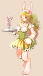  &#12365;&#12356;&#12385; ??? anthro blonde_hair breasts clothed clothing female hair ice_cream lagomorph long_ears long_hair looking_at_viewer mammal plain_background rabbit shadow solo standing waiter 