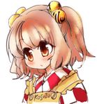  apron bell blush character_name checkered clothes_writing fifiruu hair_bell hair_ornament motoori_kosuzu red_eyes red_hair sketch solo touhou two_side_up 
