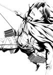  greyscale highres levi_(shingeki_no_kyojin) male_focus monochrome shingeki_no_kyojin shinku_p simple_background solo sword three-dimensional_maneuver_gear weapon white_background 