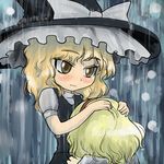  alice_margatroid blonde_hair commentary_request gakubuchi_aiko hairband hat kirisame_marisa multiple_girls rain short_hair touhou witch_hat yellow_eyes 