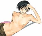  black_hair brown_eyes glasses lying male male_focus on_side ootori_kyouya ootori_kyoya ouran_high_school_host_club topless 